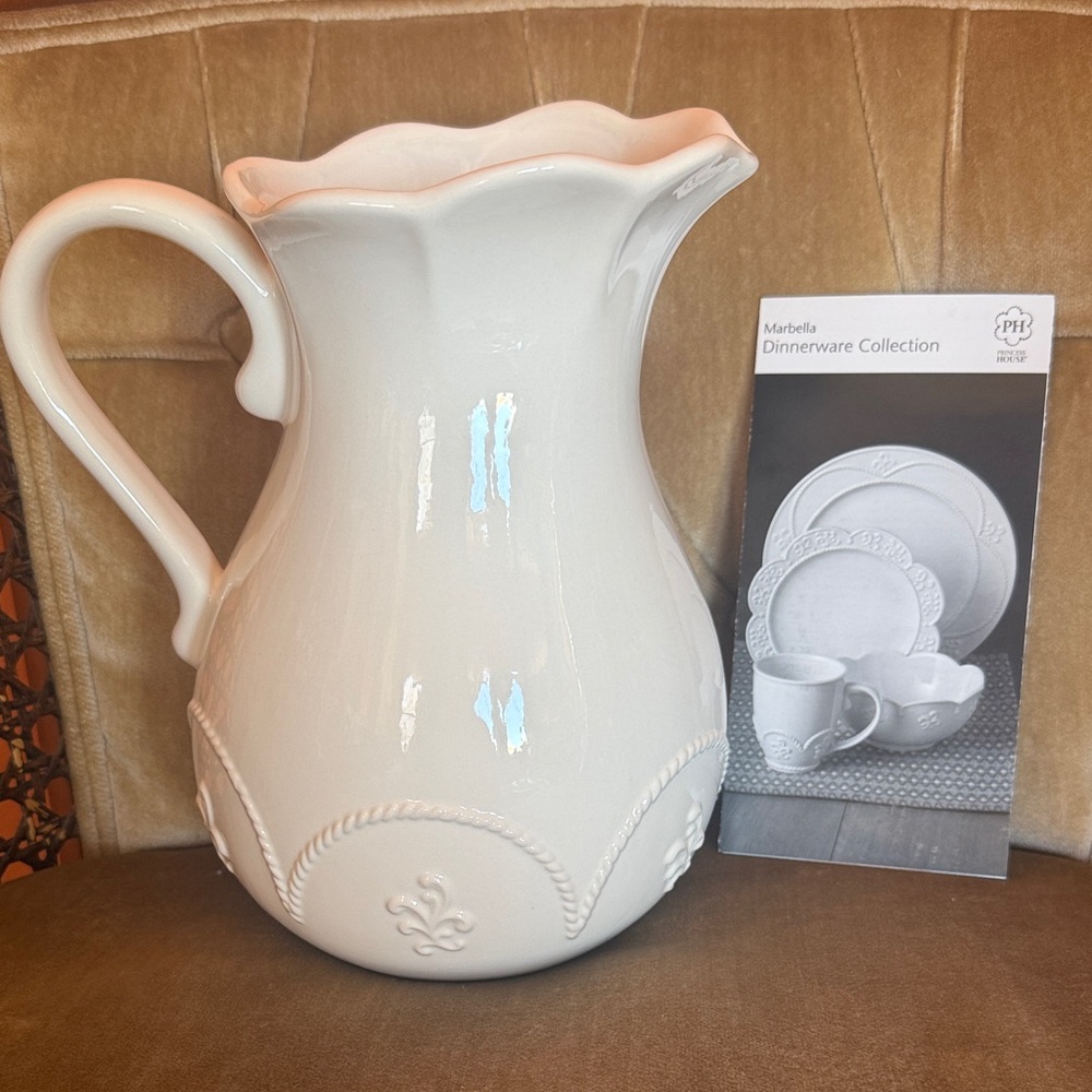 Princess House Brand New White Ceramic Pitcher - Marbella Dinnerware Collection
